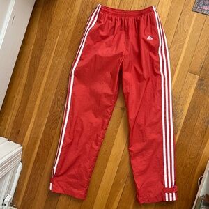Y2K 2001 Vintage Baggy Straight Adidas Wind Pants Warm Ups Velcro Cuff in Coral